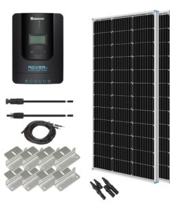 Renogy 200W 12V Monocrystalline Panel Starter 40A Rover MPPT Controller/Mounting Z Brackets/Tray Cable/Adaptor Kit, RV Solar Charging, Boats, Off-Grid System