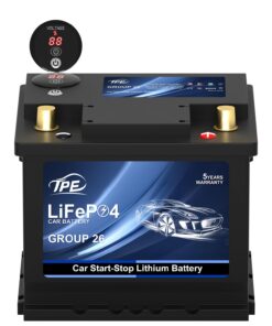 TPE Car Start Stop System BCI Group26 LiFePO4 Lithium-ion Battery 12.8V 800A Lightweight High Performance Battery Battery Level Display Left Negative Right Positive