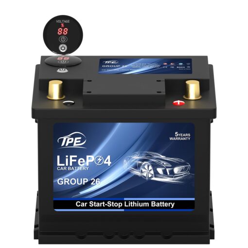 TPE Car Start Stop System BCI Group26 LiFePO4 Lithium-ion Battery 12.8V 800A Lightweight High Performance Battery Battery Level Display Left Negative Right Positive