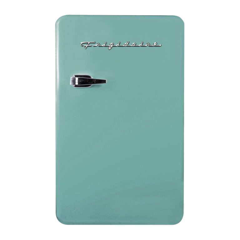 Frigidaire Retro Compact Refrigerator with Chiller, 3.2 cu ft Countertop Fridge, Built-In Bottle Opener, Rounded Corners, Premium, for Office, Bedroom, Dorm Room, Cabin, 18.5D x 20W x 31.5H (Mint)