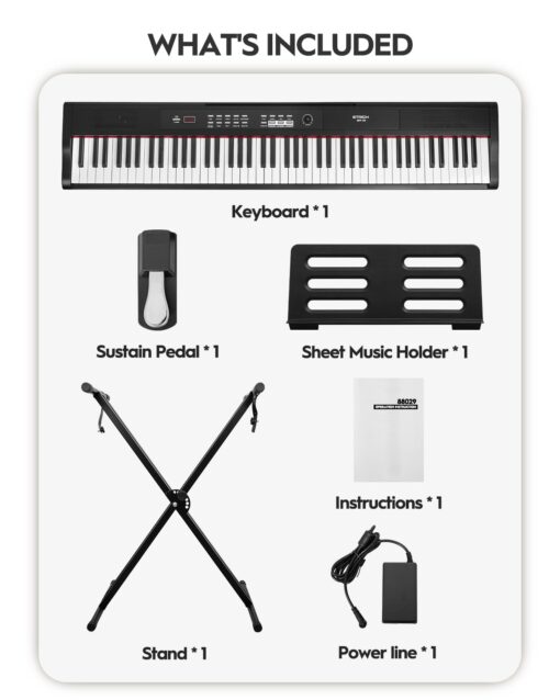 STRICH Digital Piano Keyboard with Stand - Full Size Electric Keyboard with Semi-Weighted 88 Keys, Sustain Pedal, Music Rest - 900 Sounds, 700 Rhythms, Portable Design for Beginners, Black, SEP-150 - Image 4