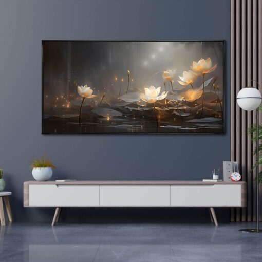 SDYA White Floral Wall Decor Gold Botanical Canvas Paintings Modern Artwork for Living Room Bedroom Office Home Decor 29"x58" - Image 2