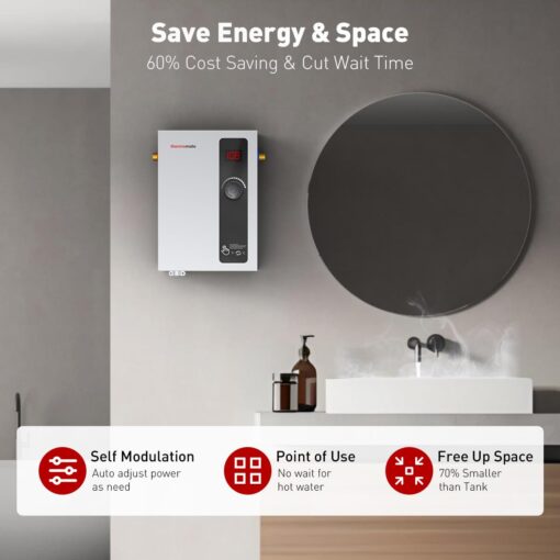 ThermoMate Tankless Water Heater Electric, 11kW at 240 Volt, On Demand Instant Hot Water Heater for Point of Use, Self-Modulating Save Energy, Save Space, 2.15GPM at 35°F Rise - Image 5