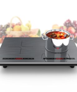 POTFYA Double Induction Cooktop,4000W 24 inch Induction Burner, 9 Power Levels, 9 Temperature Levels,Kids Safety Lock & Timer, Overheat Protection,110V 2 Burner Cooktop