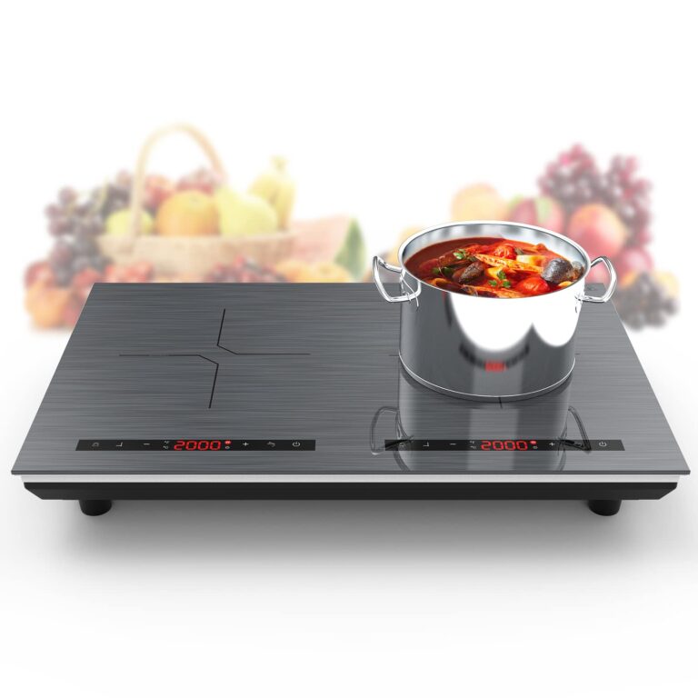 POTFYA Double Induction Cooktop,4000W 24 inch Induction Burner, 9 Power Levels, 9 Temperature Levels,Kids Safety Lock & Timer, Overheat Protection,110V 2 Burner Cooktop