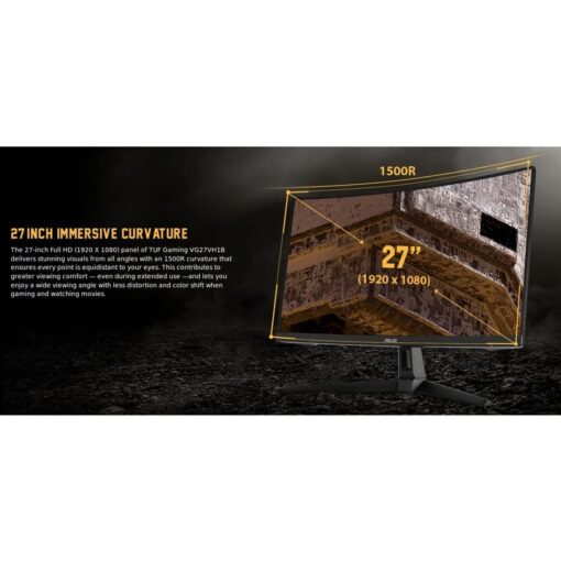 ASUS TUF Gaming VG27VH1B 27” Curved Monitor, 1080P Full HD, 165Hz (Supports 144Hz), Extreme Low Motion Blur, Adaptive-sync, FreeSync Premium, 1ms, Eye Care, HDMI D-Sub, BLACK - Image 8