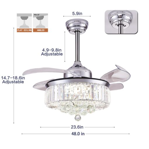 DuMaiWay 48" Alexa Ceiling Fan Smart Ceiling Fan with Light and Remote Fandelier WiFi Modern Crystal Chandelier Fan Retractable Dimmable for Bedroom Living Room - Image 2