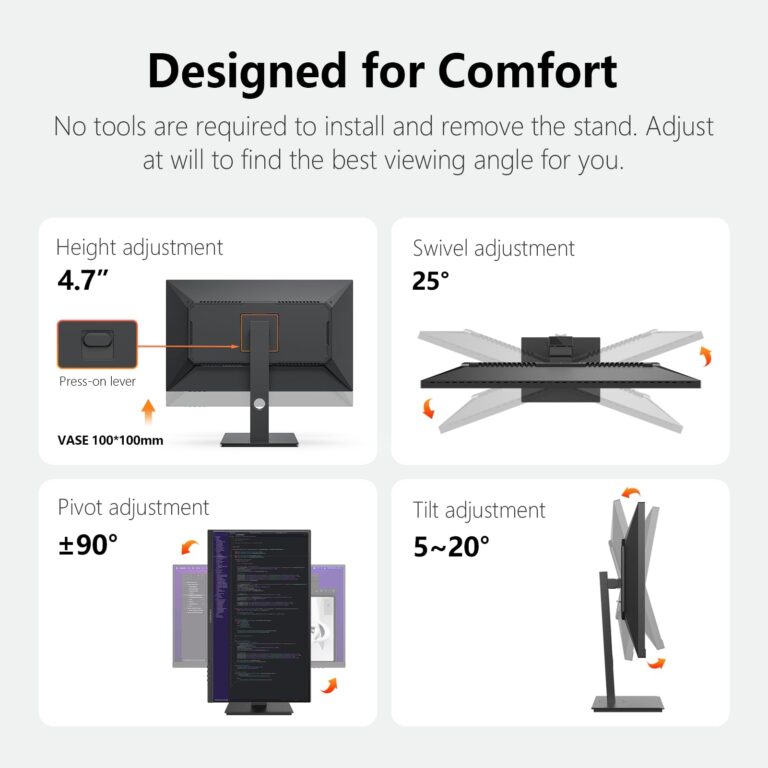 INNOCN 27" Monitor 120Hz FHD 1920 x 1080p IPS PC Computer Desktop Gaming Display Built-in Speaker, Eyes Care, Height/Pivot Adjustable, HDMI, VGA, VESA Mountable - Black, 27D1FR - Image 3