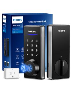 Philips Wi-Fi Smart Door Lock, Keyless Entry Door Lock with App Control,Fingerprint ID,Auto Lock,Keypad Deadbolt with Wi-Fi Bridge Adaptor,Smart Locks for Front Door-Satin Nickel