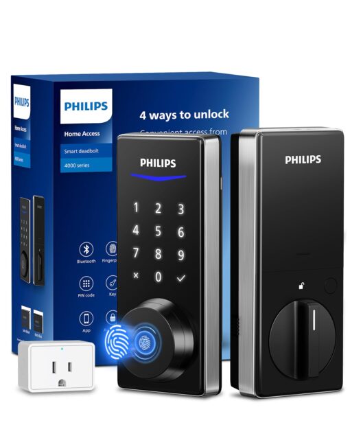 Philips Wi-Fi Smart Door Lock, Keyless Entry Door Lock with App Control,Fingerprint ID,Auto Lock,Keypad Deadbolt with Wi-Fi Bridge Adaptor,Smart Locks for Front Door-Satin Nickel