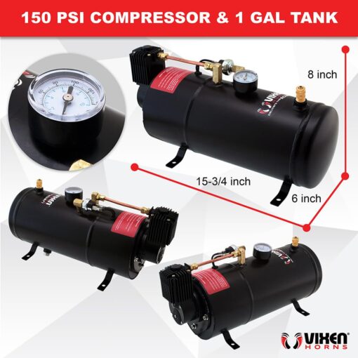 Vixen Horns Train Horn Kit for Trucks/Car/Semi. Complete Onboard System- 150psi Air Compressor, 1 Gallon Tank, 4 Trumpets. Super Loud dB. Fits Vehicles like Pickup/Jeep/RV/SUV 12v VXO8210/4124B - Image 5