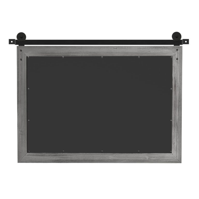 COGOOD Farmhouse Barn Door Mirror - 41" x 26" Rustic Wood Framed Wall Mirror for Bathroom, Living Room, Entryway Wall Decor (Grey) - Image 3