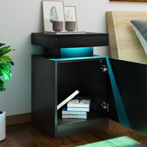 oneinmil Nightstand Set of 2 with LED Lights,Night Stand with Storage Cabinet for Bedroom,Bedside Table with LED, Black - Image 7
