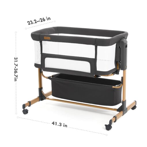 Baby Bassinet with Wheels, Bedside Bassinets for Baby, 3 in 1 Rocking Bassinet Bedside Sleeper Mesh & Mattress, Height Adjustable Bed Side Bassinet, Cosleeping Bedside Crib (Black) - Image 2