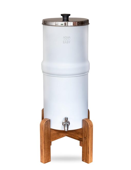 AquaEasy Stainless Steel Gravity Water Filter System (2.25 Gallon) with 2X Activated Carbon Filter, Stainless Steel Tap and Stand | Countertop Water Filtration System (White)