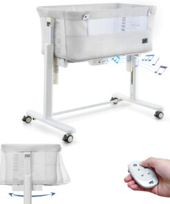 VaVaSoo Rocking Bassinet for Baby Automatic Bedside Crib Electric Cradle 5 Heights Adjustable Bedside Sleeper for Babies Infant Smart Auto Rocking Crib 3 in 1 Bassinet on Wheels, White