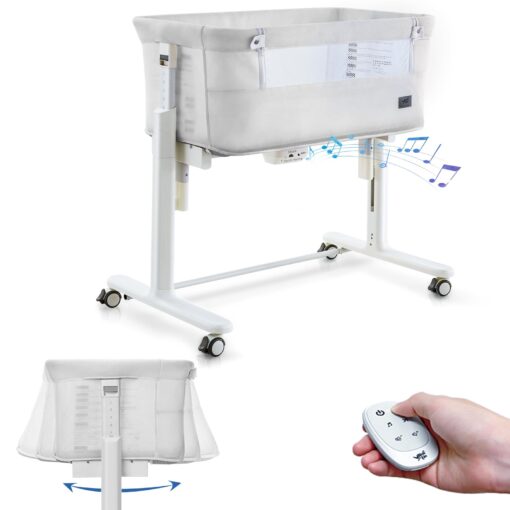 VaVaSoo Rocking Bassinet for Baby Automatic Bedside Crib Electric Cradle 5 Heights Adjustable Bedside Sleeper for Babies Infant Smart Auto Rocking Crib 3 in 1 Bassinet on Wheels, White