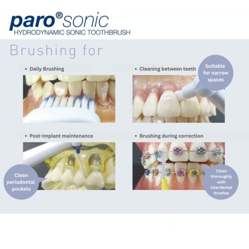 Paro Sonic Electric Toothbrush Hydro Dynamic Effect. Sensitive hydrodynamic Electric Toothbrush Help Cleaning Efficiency. up to 80,000 MOV/Min Comes with Travel Bag and interdental Brushes - Image 5