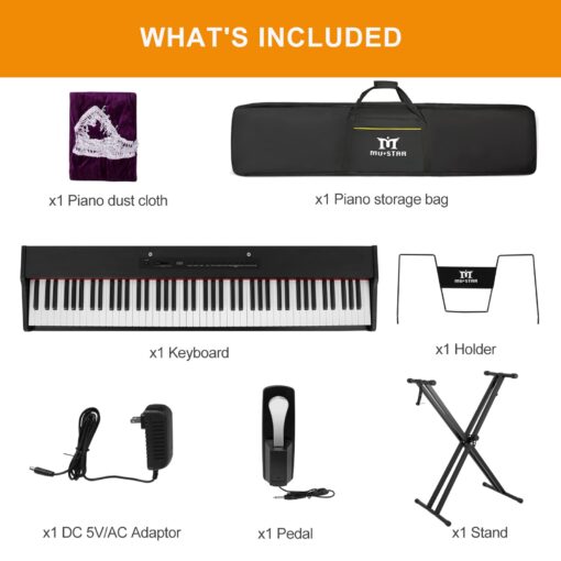 MUSTAR Digital Piano 88 Key Weighted with Stand, 88 Key Semi Weighted Keyboard Piano MEP-900, Portable Electric Piano Keyboard 88 Keys with Bluetooth Connection, Case, Sustain Pedal, MDF, Black - Image 2