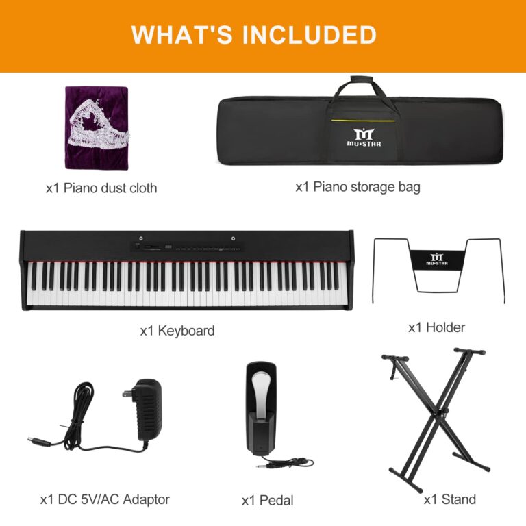 MUSTAR Digital Piano 88 Key Weighted with Stand, 88 Key Semi Weighted Keyboard Piano MEP-900, Portable Electric Piano Keyboard 88 Keys with Bluetooth Connection, Case, Sustain Pedal, MDF, Black - Image 2