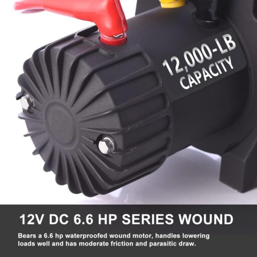 RUGCEL WINCH 12000lb 12V Truck Waterproof Electric Black Steel Rope Electric Winch with Roller Fairlead,Wired Handle,2 Infrared Remote Control,Jeep Trailer Winch - Image 4