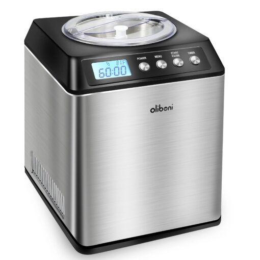 2.6 Qt Ice Cream Maker with Compressor, LCD Digital Display & Timer, No Pre-freezing, Countertop Gelato Makers, Automatic Ice Cream Machine for Homemade Use, Stainless Steel, 10-year Repair Service