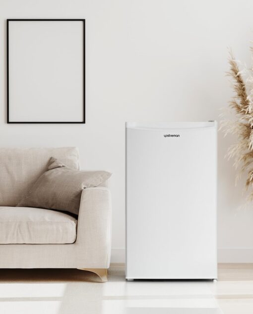 Upstreman 3.2 Cu.Ft Mini Fridge with Freezer, Single Door Mini Fridge, Dorm Fridge, Adjustable Thermostat, Mini Refrigerator for Dorm, Office, Bedroom, White-BR321 - Image 3