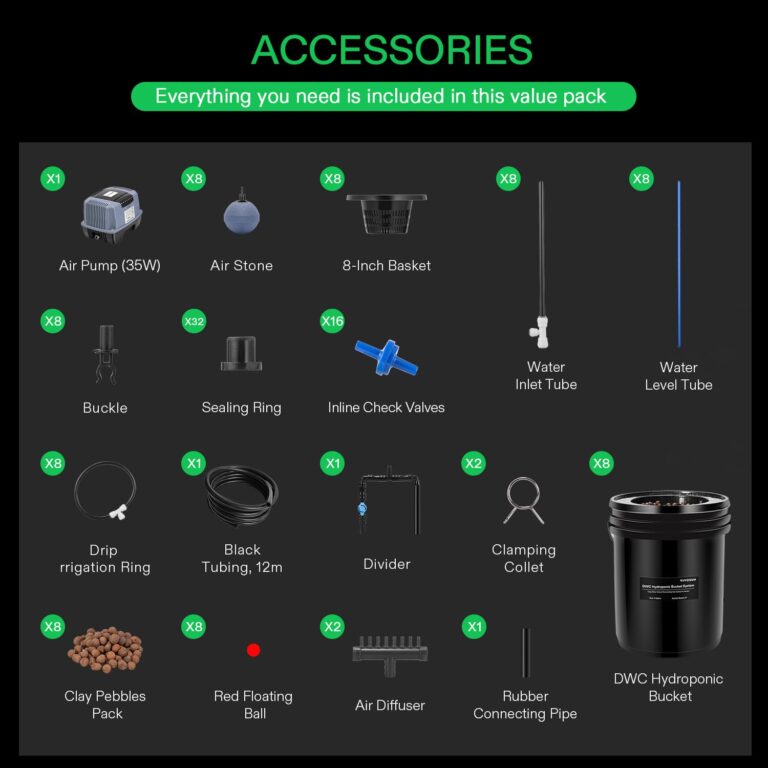 VIVOSUN DWC Hydroponics Grow System with Top Drip Kit, 5-Gallon Deep Water Culture, Recirculating Drip Garden System with Multi-Purpose Air Hose, Air Pump, and Air Stone (8 Buckets + Top Drip Kit) - Image 3