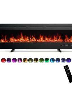 Sweetcrispy 60" Electric Fireplace Wall Mounted or Recessed Insert, 1500W/750W Freestanding Fireplaces Heater with Remote Control,13 Adjustable Flame Color, 12H Timer, Touch Screen