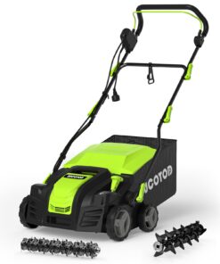2-in-1 16-Inch Dethatcher & Scarifier Electric Corded, 15 Amp Copper Motor, Electric Lawn Dethatcher with 5-Position Depth Adjustment, 14.5 gal Thatch Bag,Walk Behind for Yard Lawn Garden Care