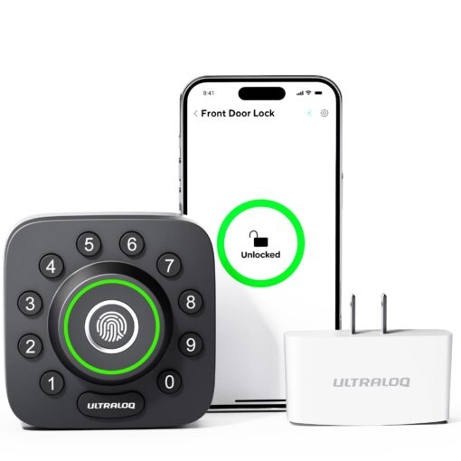 ULTRALOQ U-Bolt Pro Smart Lock with WiFi Bridge, 7-in-1 Fingerprint Keyless Entry Door Lock, App Remote Control, Backlit Keypad, Auto Unlock, Front Door Smart Deadbolt, IP65 Waterproof, 1Year Battery