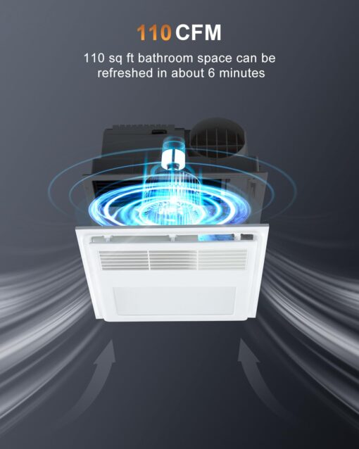 GROWNEER Bathroom Exhaust Fan with Heater, 110 CFM 1.5 Sone Exhaust Fan with Light, 35W Bathroom Fan with LED Light 2700K/3500K/5000K Adjustable, White (3-Color Adjustable) - Image 6