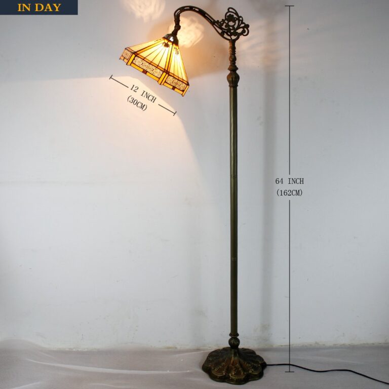 WERFACTORY Tiffany Floor Lamp Mission Hexagon Stained Glass Arched Lamp 12X18X64 Inches Gooseneck Adjustable Corner Standing Reading Light Decor Bedroom Living Room S011 Series - Image 6