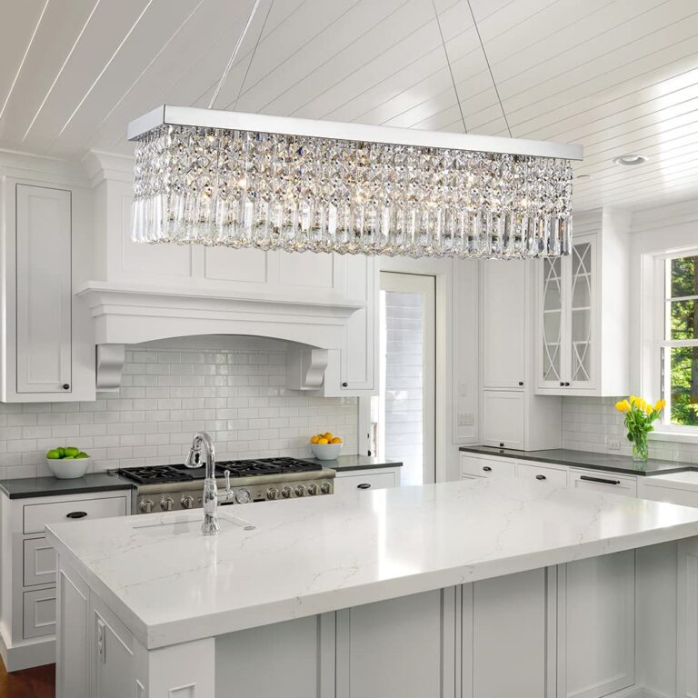Saint Mossi 5-Lights K9 Crystal Chandelier for Dining Room, Rectangular Pendant Light Fixture for Kitchen Island, Raindrop Flush Mount Ceiling Light Fixture,H9 x W10 x L31, Chain Adjustable - Image 6