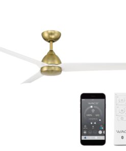 WAC Lighting Mocha Indoor and Outdoor 3-Blade Smart Home Ceiling Fan 54in Soft Brass Matte White with Remote Control works with Alexa and iOS or Android App