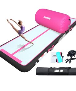 AWSUM 13ft Gymnastics Mat with Air Roller Tumbling Barrel Back Somersault Backbend Trainer for Inflatable Gymnastics Springboard Back Handspring Equipment, with Electric Pump