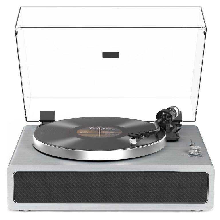 Turntable Record Player with Built-in Speakers, Vinyl Record Player Support Bluetooth Playback Auto Stop 33&45 RPM Speed RCA Line Out AUX in All-in-one Belt-Drive Turntable for Vinyl Records Grey