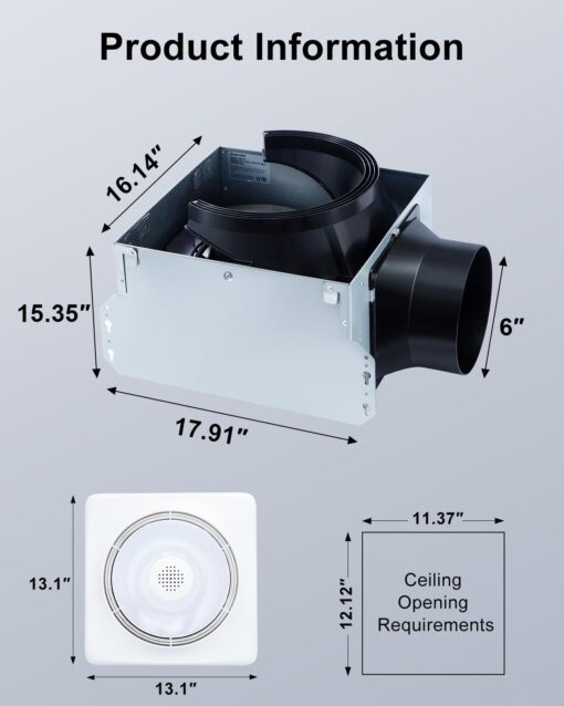 GROWNEER Bathroom Exhaust Fan with Light and Heater, 40W Bathroom Fan with Humidity Sensor, 110/160 CFM 1.0 Sone Exhaust Fan with Light, 1500lm LED Light 2700K/4000K/5000K & Nightlight, Remote - Image 4