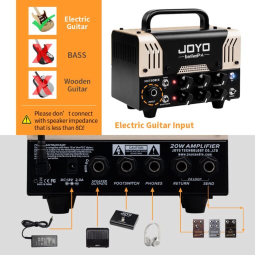 JOYO Meteor II BanTamp XL Series Mini Amp Head 20 Watt Preamp 2 Channel Hybrid Tube Guitar Amplifier Head for Electric Guitar with Bluetooth - Image 8