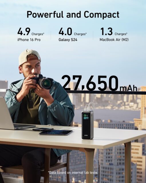 Anker Prime Power Bank, 27,650mAh 3-Port 250W Portable Charger for Travel, TSA-Approved, Smart App, for MacBook Pro/Air, iPhone 16/15/14 Series, Samsung, Laptops, and More (Charging Base Not Included) - Image 5