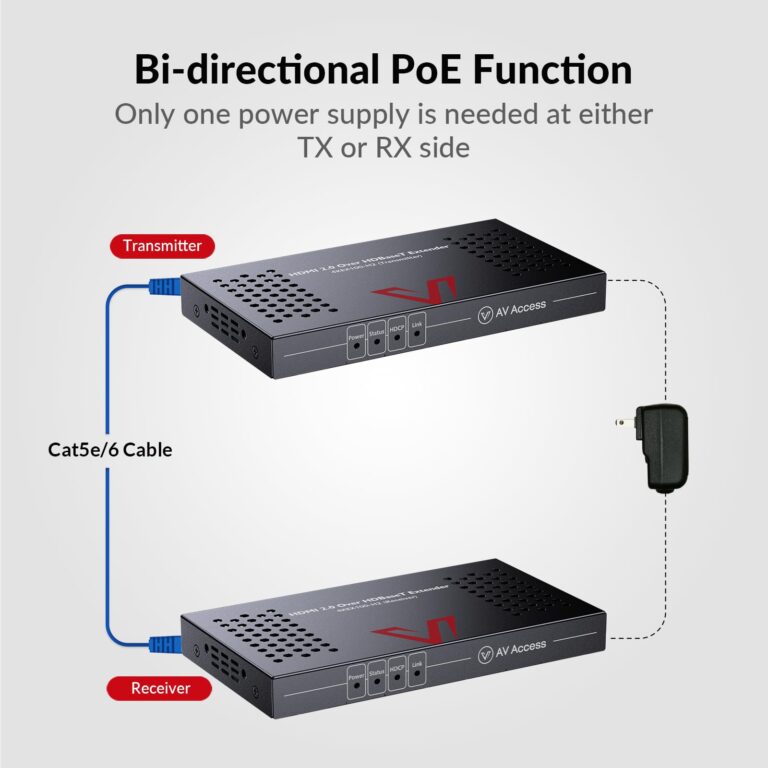 AV Access HDBaseT HDMI Extender Over Cat5e/6/6a/7 Ethernet up to 330ft/100m 4K@60Hz, Supports HDCP2.2, HDMI2.0, Bi-Directional IR and RS232 Pass-Through, Auto EDID, PoE, CEC, Dolby Vision(4KEX100-H2) - Image 4