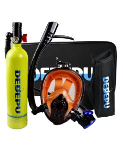 DEDEPU 1L Oxygen Tank,Scuba Diving Tank Set, Scuba Diving Tank Mini Diving Cylinder with Snorkel Mask Simple Breathing Diving Equipment Emergency Spare and Snorkeling Equipment Set for Diver (Green)