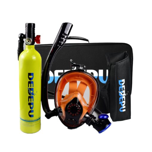DEDEPU 1L Oxygen Tank,Scuba Diving Tank Set, Scuba Diving Tank Mini Diving Cylinder with Snorkel Mask Simple Breathing Diving Equipment Emergency Spare and Snorkeling Equipment Set for Diver (Green)