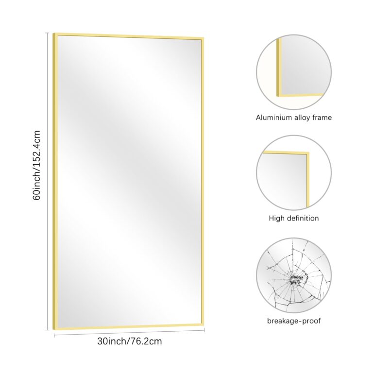 COFENY Gold Bathroom Mirror for Wall, 60x30 Inch Rectangle Mirrors with Metal Frame, Modern Vanity Wall Mirror Decor for Bathroom Living Room, Entryway Hangs Horizontal or Vertical - Image 8