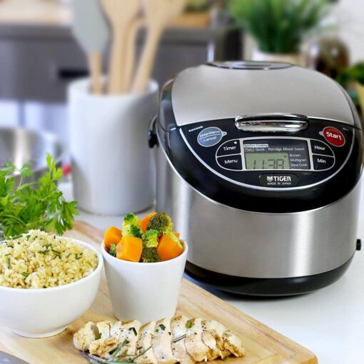 Tiger Corporation JAX-T10U-K 5.5-Cup (Uncooked) Micom Rice Cooker with Food Steamer & Slow Cooker, Stainless Steel Black - Image 2
