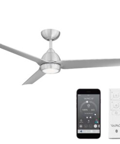 WAC Smart Fans Mocha Indoor and Outdoor 3-Blade Smart Home Ceiling Fan 54in Brushed Aluminum with 3000K LED Light Kit and Remote Control works with Alexa and iOS or Android App