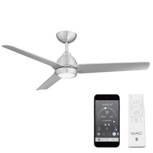 WAC Smart Fans Mocha Indoor and Outdoor 3-Blade Smart Home Ceiling Fan 54in Brushed Aluminum with 3000K LED Light Kit and Remote Control works with Alexa and iOS or Android App