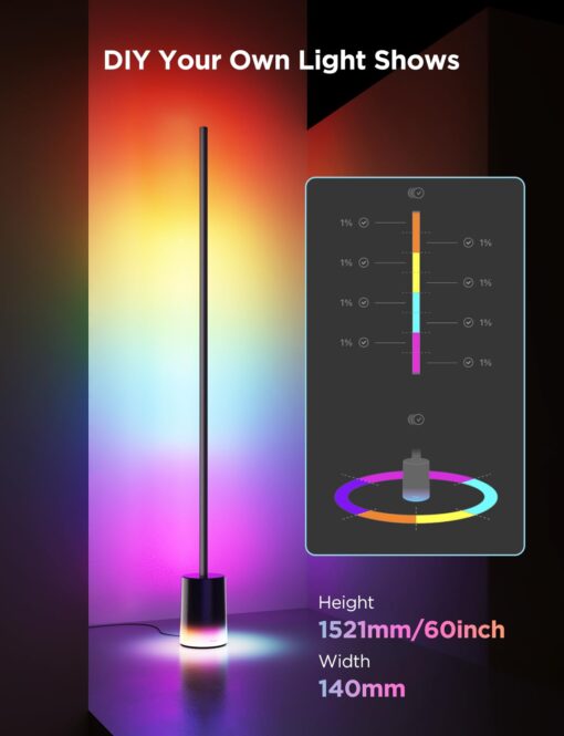 Govee Floor Lamp 2 with Matter, RGBIC, Warm Cool White LED, Alexa Compatible, 1725lm, Music Sync, Scene Modes, Smart Floor Lamp for Living Room, Bedroom, Black(1 Pack) - Image 5
