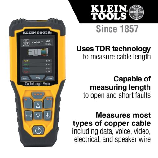 Klein Tools 501-915 Cable Tester, TDR Cable Length Meter Measures Electrical, Data, Two-Wire and Romex Cables, Includes Leads, Carrying Case - Image 13