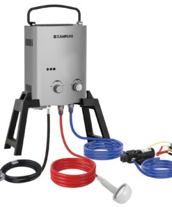 CAMPLUX 1.32 GPM Portable Outdoor Tankless Water Heater Propane Instant Hot Camping Shower Pump w/Freestanding Stand and Carry Bag, AY132GMax, Gray